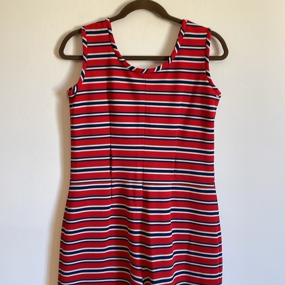 VTG Retro Jumpsuit Med Red 60s 70s Revival Coastal Nautical Mid-Mod - Picture 12 of 15